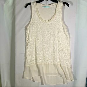 Maurices Sleeveless Ivory Lace and Sheer Trim Feminine Tunic Womens Large